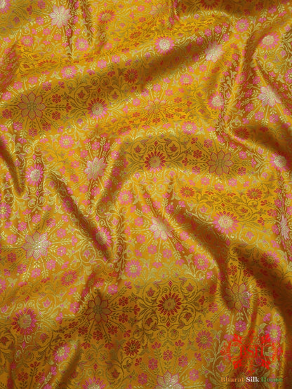 Yellow Dohri Resham Zari Booti Tanchoi Silk Saree - Bharat Silk House Tanchoi katan