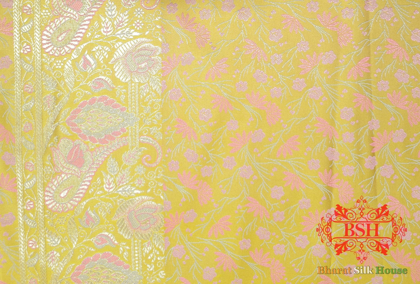 Yellow Dohri Resham Zari Booti Tanchoi Silk Saree - Bharat Silk House Tanchoi katan