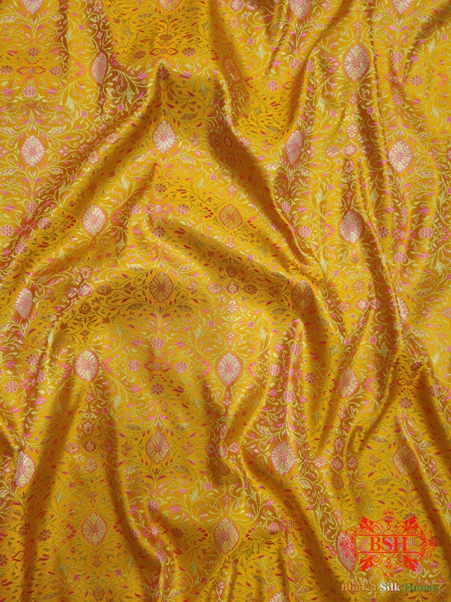 Yellow Dohri Resham Zari Booti Tanchoi Silk Saree - Bharat Silk House Tanchoi katan