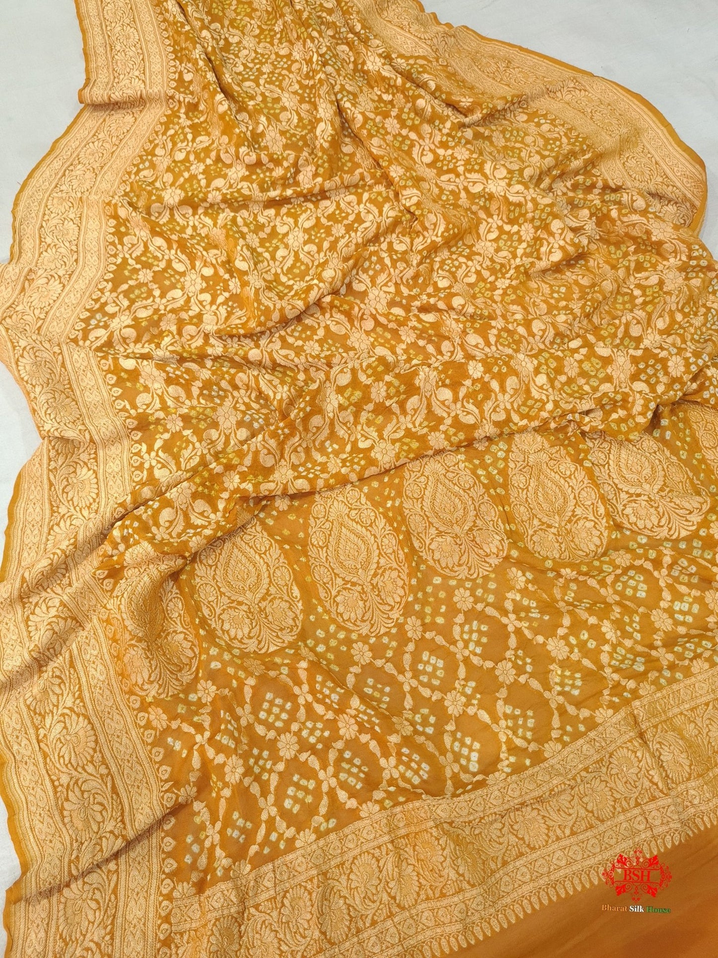 Yellow Georgette Banarasi Handloom Bandhani Dupatta - Bharat Silk House Bandhej