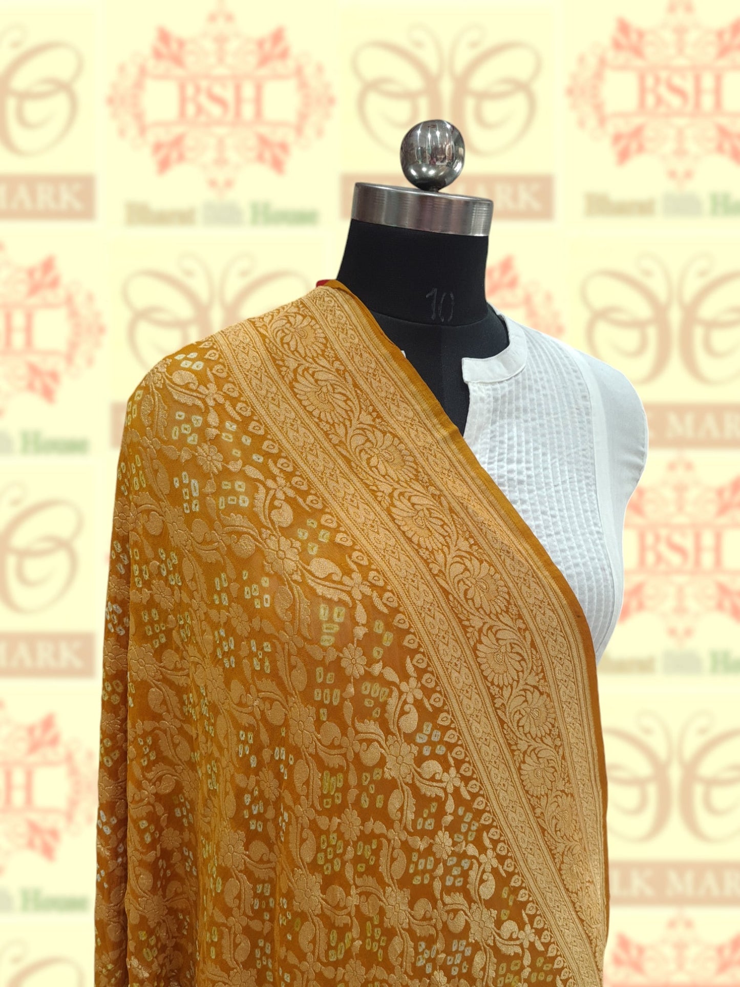 Yellow Georgette Banarasi Handloom Bandhani Dupatta - Bharat Silk House Bandhej