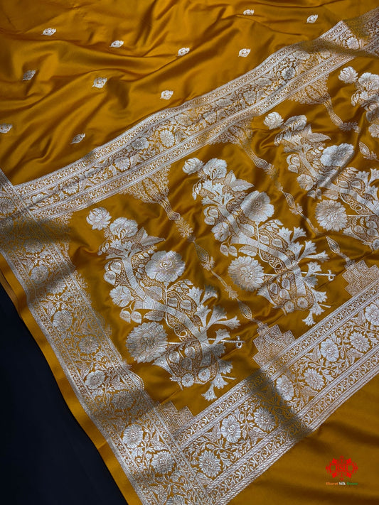 Yellow Mashru Silk All Over Booti With Jaal Blouse Design Saree - Bharat Silk House Mashroo Silk