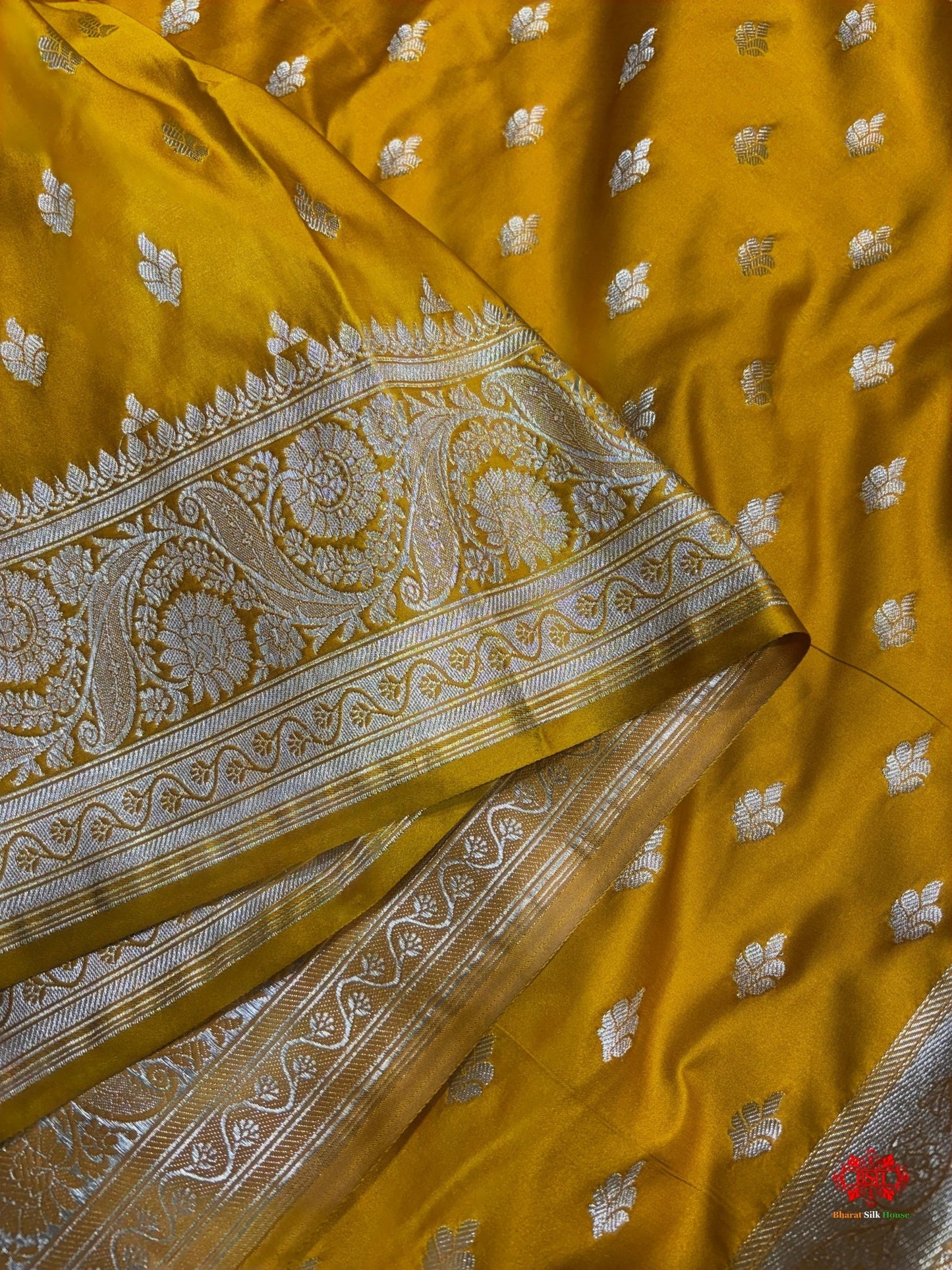 Yellow Mashru Silk All Over Booti With Plain Blouse - Bharat Silk House Mashroo Silk