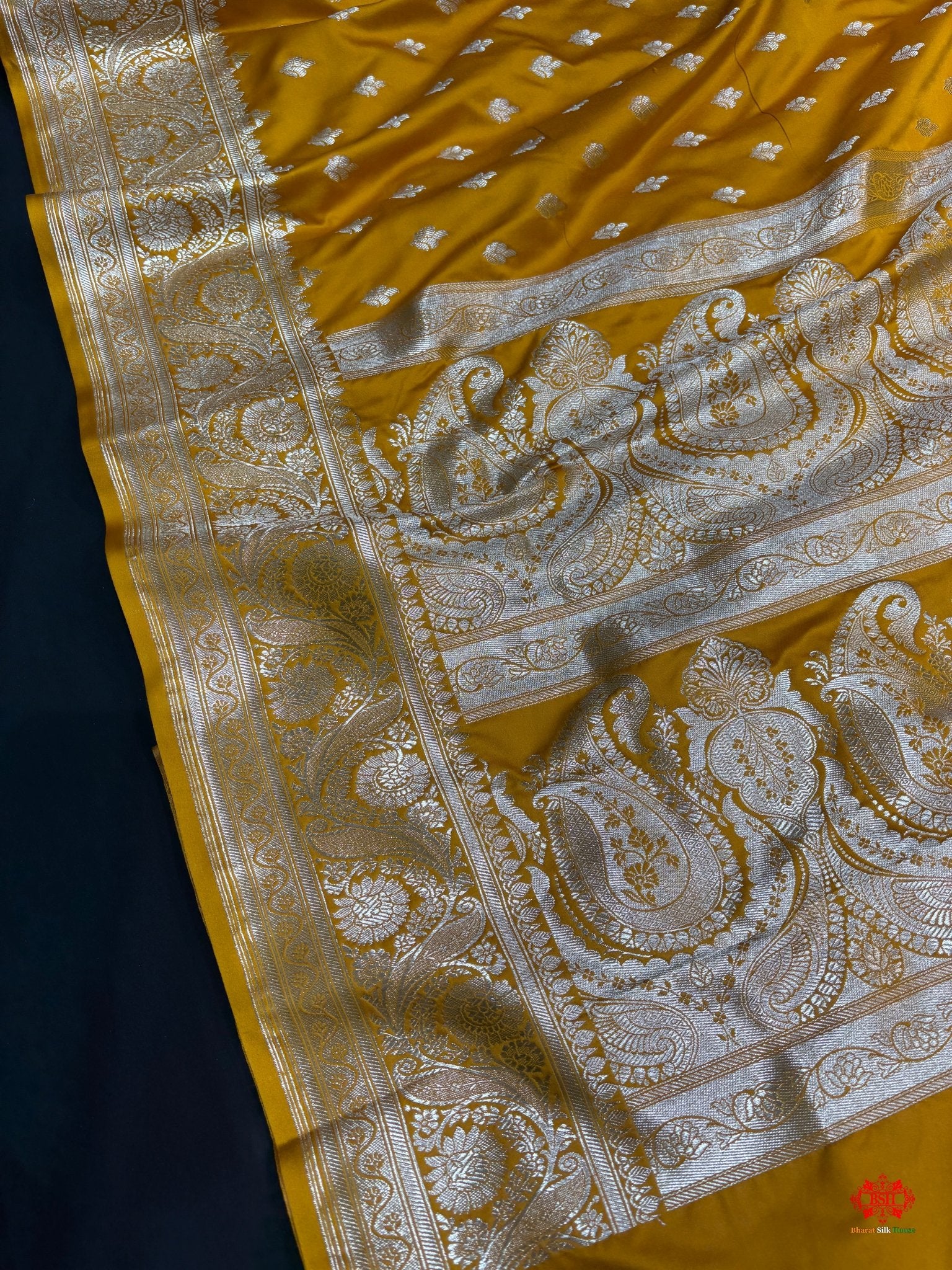 Yellow Mashru Silk All Over Booti With Plain Blouse - Bharat Silk House Mashroo Silk