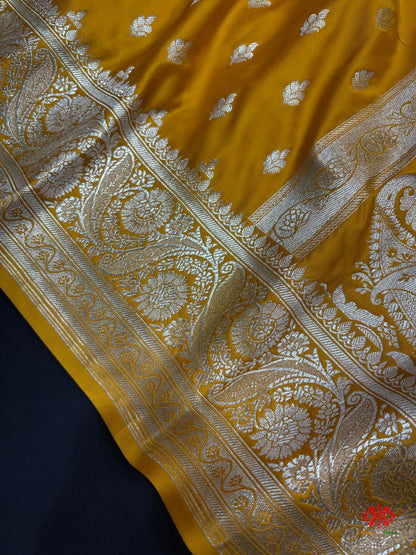 Yellow Mashru Silk All Over Booti With Plain Blouse - Bharat Silk House Mashroo Silk