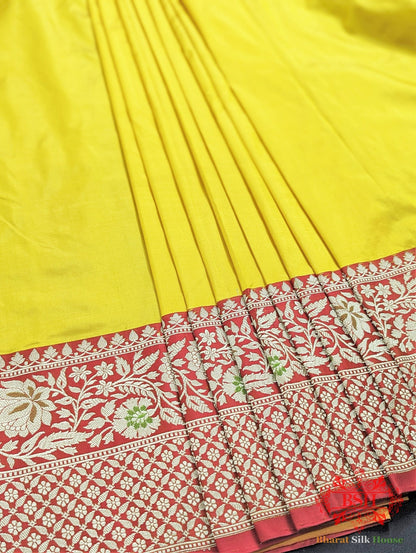 Yellow Pure Katan Silk Banarasi Handloom Saree - Bharat Silk House Pure Kataan Silk