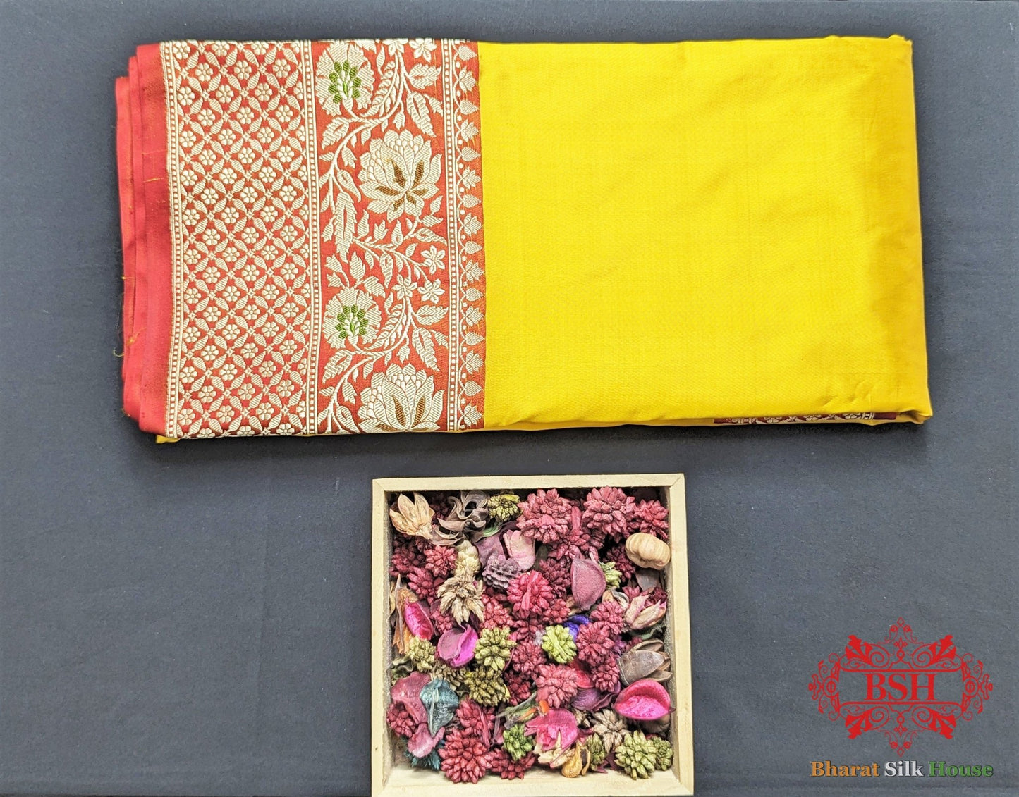 Yellow Pure Katan Silk Banarasi Handloom Saree - Bharat Silk House Pure Kataan Silk