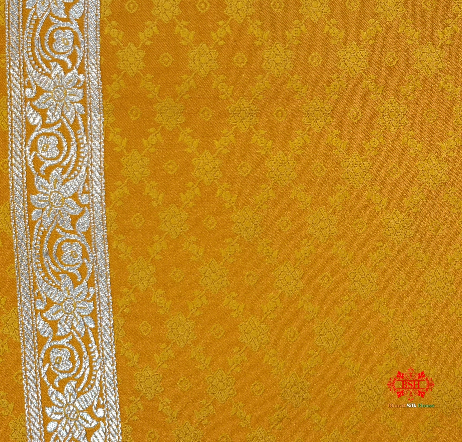 Yellow Single Zari Tanchoi Silk Saree - Bharat Silk House Tanchoi katan