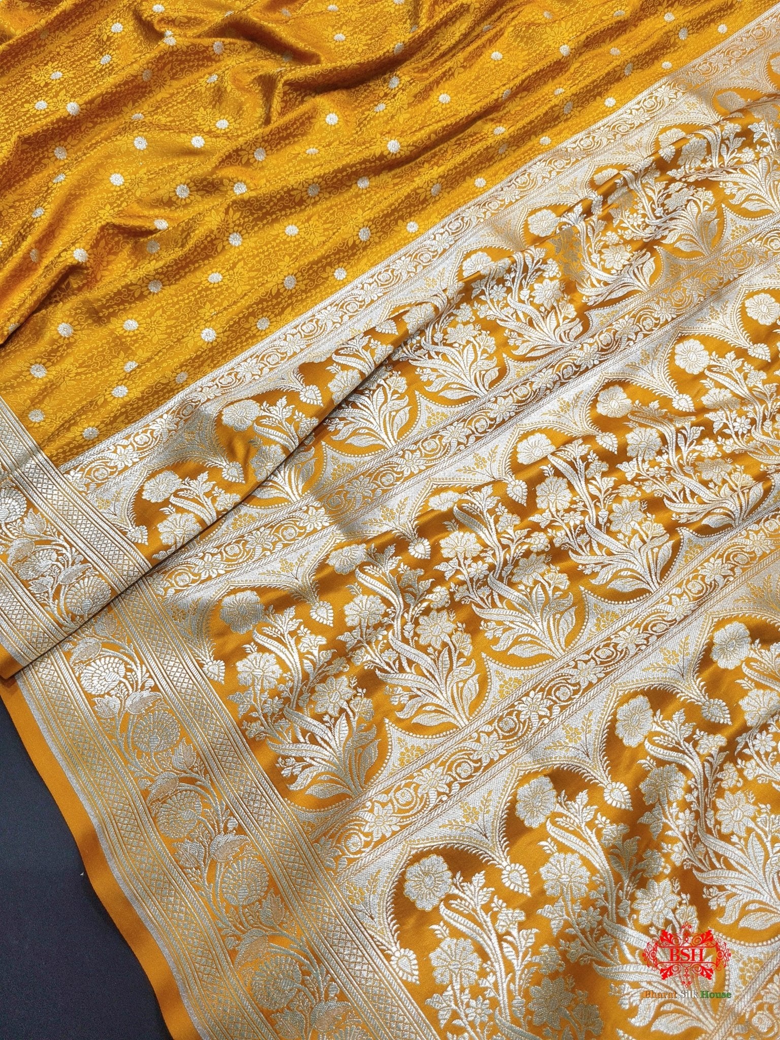 Yellow Single Zari Tanchoi Silk Saree - Bharat Silk House Tanchoi katan